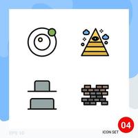 4 User Interface Filledline Flat Color Pack of modern Signs and Symbols of moon vertical eye triangle bricks Editable Vector Design Elements