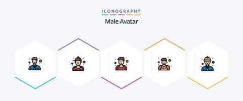 avatar masculino 25 paquete de iconos de línea completa que incluye. trabajador. hombre. trabajador de seguridad mesero vector