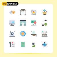 User Interface Pack of 16 Basic Flat Colors of curtain monitor construction cloud radar Editable Pack of Creative Vector Design Elements