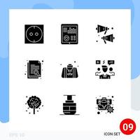 Solid Glyph Pack of 9 Universal Symbols of fathers day dad sound bag research Editable Vector Design Elements