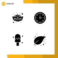 Group of 4 Solid Glyphs Signs and Symbols for carnival leaf alarm time growth Editable Vector Design Elements