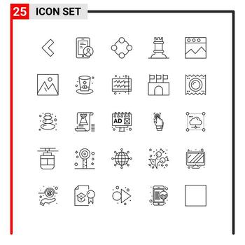 Set of 25 Modern UI Icons Symbols Signs for website analytics baby toy rock chess Editable Vector Design Elements