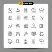 25 Universal Lines Set for Web and Mobile Applications transportation land hosting ambulance target Editable Vector Design Elements
