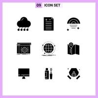 9 Thematic Vector Solid Glyphs and Editable Symbols of data developer rainbow coding api Editable Vector Design Elements