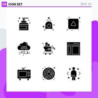 Universal Icon Symbols Group of 9 Modern Solid Glyphs of data link cleaning cloud up Editable Vector Design Elements