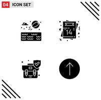 Pictogram Set of 4 Simple Solid Glyphs of beach ball insurance heart postcard shield Editable Vector Design Elements