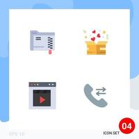 Group of 4 Modern Flat Icons Set for data browser storage box film Editable Vector Design Elements