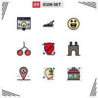 Pictogram Set of 9 Simple Filledline Flat Colors of protect verify emojis trust cherry Editable Vector Design Elements