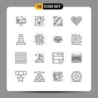 16 User Interface Outline Pack of modern Signs and Symbols of under construction business success business love Editable Vector Design Elements