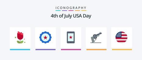 paquete de iconos de 5 planos de estados unidos que incluye bandera. americano. móvil. arma. pistola. diseño de iconos creativos vector