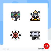 4 colores planos universales de línea de relleno establecidos para aplicaciones web y móviles publicidad dinero cartelera transbordador siembra elementos de diseño vectorial editables vector