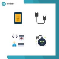 Set of 4 Commercial Flat Icons pack for mobile app phone devices develop Editable Vector Design Elements