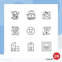 User Interface Pack of 9 Basic Outlines of emotion measuring envelope jug baking Editable Vector Design Elements