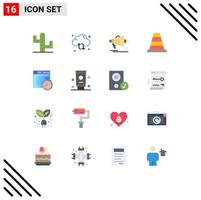 Mobile Interface Flat Color Set of 16 Pictograms of compass file marketing tool cone Editable Pack of Creative Vector Design Elements