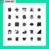 Pack of 25 Modern Solid Glyphs Signs and Symbols for Web Print Media such as play fun transport rocket toolbox Editable Vector Design Elements