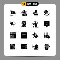 Universal Icon Symbols Group of 16 Modern Solid Glyphs of social network work user personal Editable Vector Design Elements