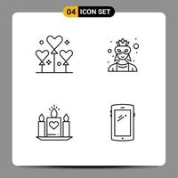 4 Creative Icons Modern Signs and Symbols of balloon love valentine character wedding Editable Vector Design Elements