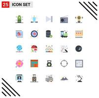 25 Universal Flat Color Signs Symbols of bulb radio left media last Editable Vector Design Elements