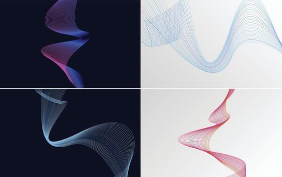 Set of 4 geometric wave pattern background Abstract waving line vector