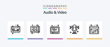 Audio And Video Line 5 Icon Pack Including sound. audio. player. social media. play. Creative Icons Design vector