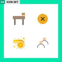 grupo de 4 iconos planos signos y símbolos para silbato de silla cerrar cancelar elementos de diseño vectorial editables vector