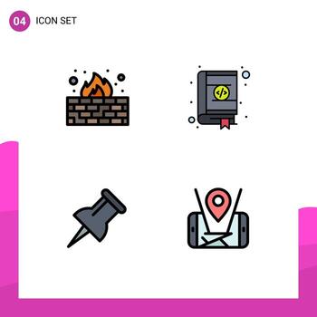 4 colores planos universales de línea de relleno establecidos para aplicaciones web y móviles protección de marcador antivirus contactos mapa elementos de diseño vectorial editables vector