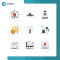 Pack of 9 Modern Flat Colors Signs and Symbols for Web Print Media such as razor coins scene budget shop Editable Vector Design Elements