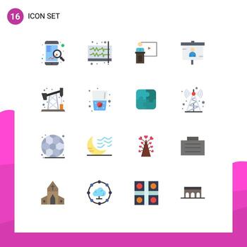 Pictogram Set of 16 Simple Flat Colors of finance speech wave speaker presentation Editable Pack of Creative Vector Design Elements