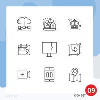 Modern Set of 9 Outlines and symbols such as alert operation care love day Editable Vector Design Elements