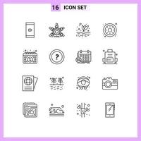 Group of 16 Outlines Signs and Symbols for calendar sweets agriculture food dessert Editable Vector Design Elements