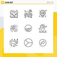 Editable Vector Line Pack of 9 Simple Outlines of crypto world coin pr food baguette Editable Vector Design Elements