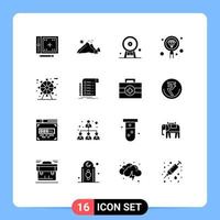 Group of 16 Modern Solid Glyphs Set for development coding nature london eye ferris wheel Editable Vector Design Elements