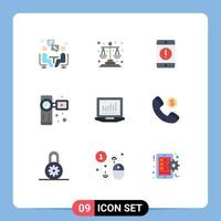 Set of 9 Modern UI Icons Symbols Signs for video camera camera scales camcorder error Editable Vector Design Elements