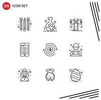 9 Universal Outline Signs Symbols of transaction cash party hospital cell Editable Vector Design Elements