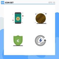 Group of 4 Flat Icons Signs and Symbols for gps protection ball euro ecology Editable Vector Design Elements