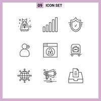 9 Creative Icons Modern Signs and Symbols of lock web protection medical work Editable Vector Design Elements