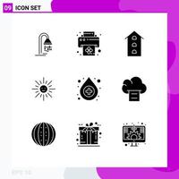 Pack of 9 creative Solid Glyphs of help spring house sun brightness Editable Vector Design Elements