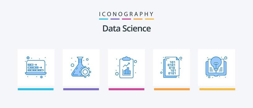 paquete de iconos azul 5 de ciencia de datos que incluye idea. documento. sistema. código binario. ciencia. diseño de iconos creativos vector