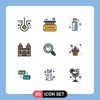 Modern Set of 9 Filledline Flat Colors Pictograph of glass search connector find church Editable Vector Design Elements