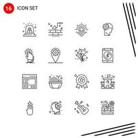 16 Thematic Vector Outlines and Editable Symbols of hand touch sun mind process Editable Vector Design Elements