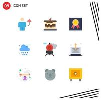 conjunto de 9 iconos de interfaz de usuario modernos signos de símbolos para elementos de diseño vectorial editables de medalla de nube de comida de lluvia retro vector