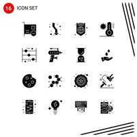 Pack of 16 Modern Solid Glyphs Signs and Symbols for Web Print Media such as temperature flake direction climate protection Editable Vector Design Elements