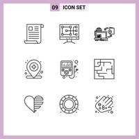 conjunto de 9 iconos modernos de la interfaz de usuario signos de símbolos para la ubicación del disco del mapa del dispositivo que publica elementos de diseño vectorial editables vector