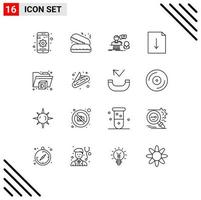 16 User Interface Outline Pack of modern Signs and Symbols of camping printer chat export document Editable Vector Design Elements