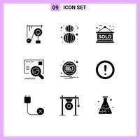 User Interface Pack of 9 Basic Solid Glyphs of charge search sign find check Editable Vector Design Elements