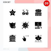 9 User Interface Solid Glyph Pack of modern Signs and Symbols of time gear park dollar secure Editable Vector Design Elements