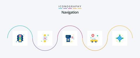 paquete de iconos de 5 planos de navegación que incluye dirección. alfiler. mirar. localización. buscar vector