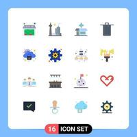 paquete de 16 signos y símbolos modernos de colores planos para medios de impresión web como basura de seguridad abrir producto eliminar cesta paquete editable de elementos creativos de diseño de vectores