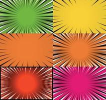 Comic book colorful frames background with halftone rays radial and dotted effects pop art style vector