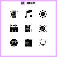 Mobile Interface Solid Glyph Set of 9 Pictograms of castle stadium connection sports flags Editable Vector Design Elements